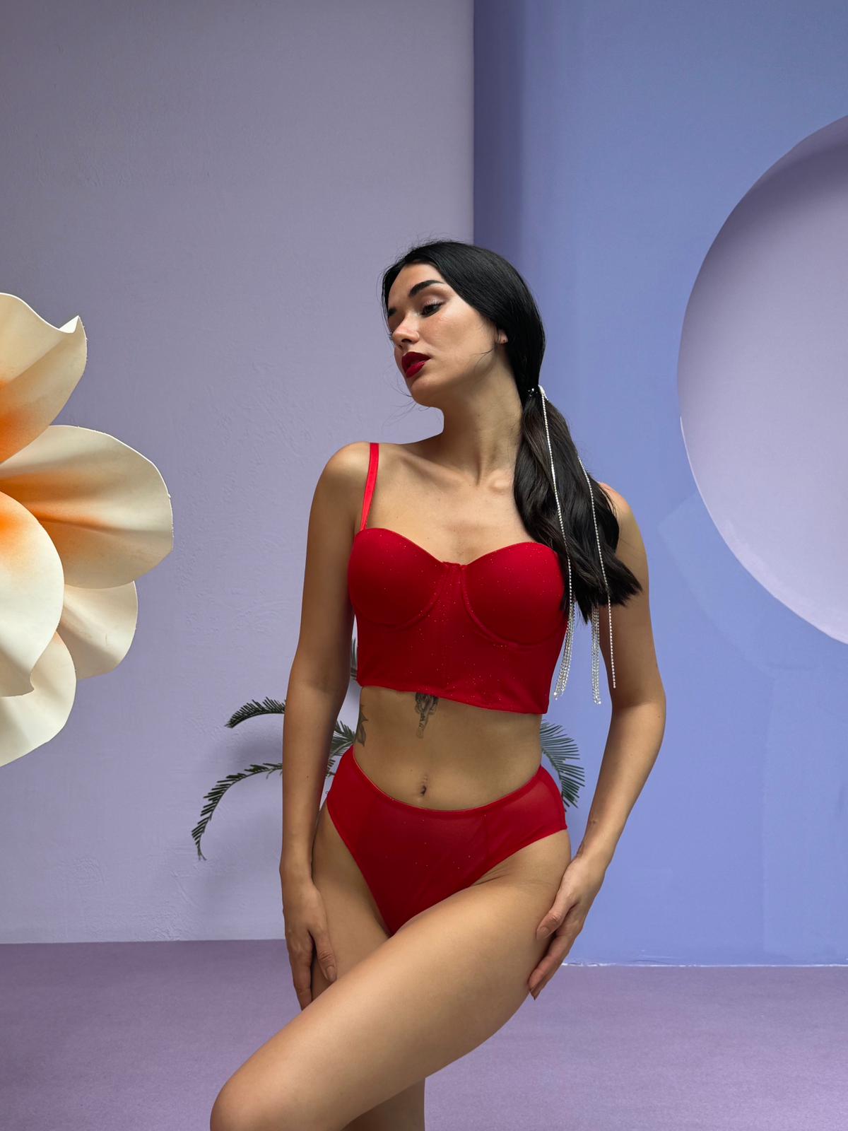 Siyah parıltılı büstiyer takım  - Görsel 5